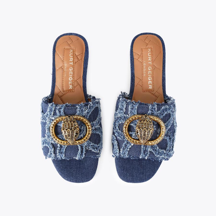 CHELSEA FLAT SANDAL Denim Slip On Sandal by Kurt Geiger London