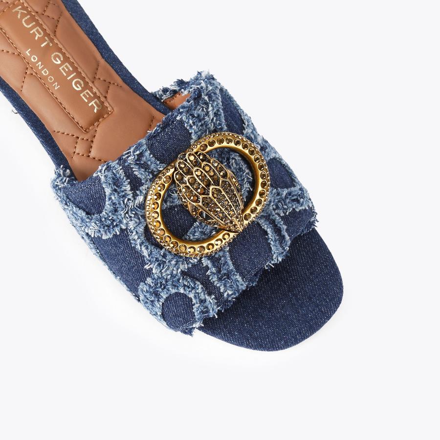 (本人サイン入り)セルシェル/シューベルト・フォー・トゥー CHELSEA FLAT SANDAL Denim Slip On Sandal by Kurt Geiger London