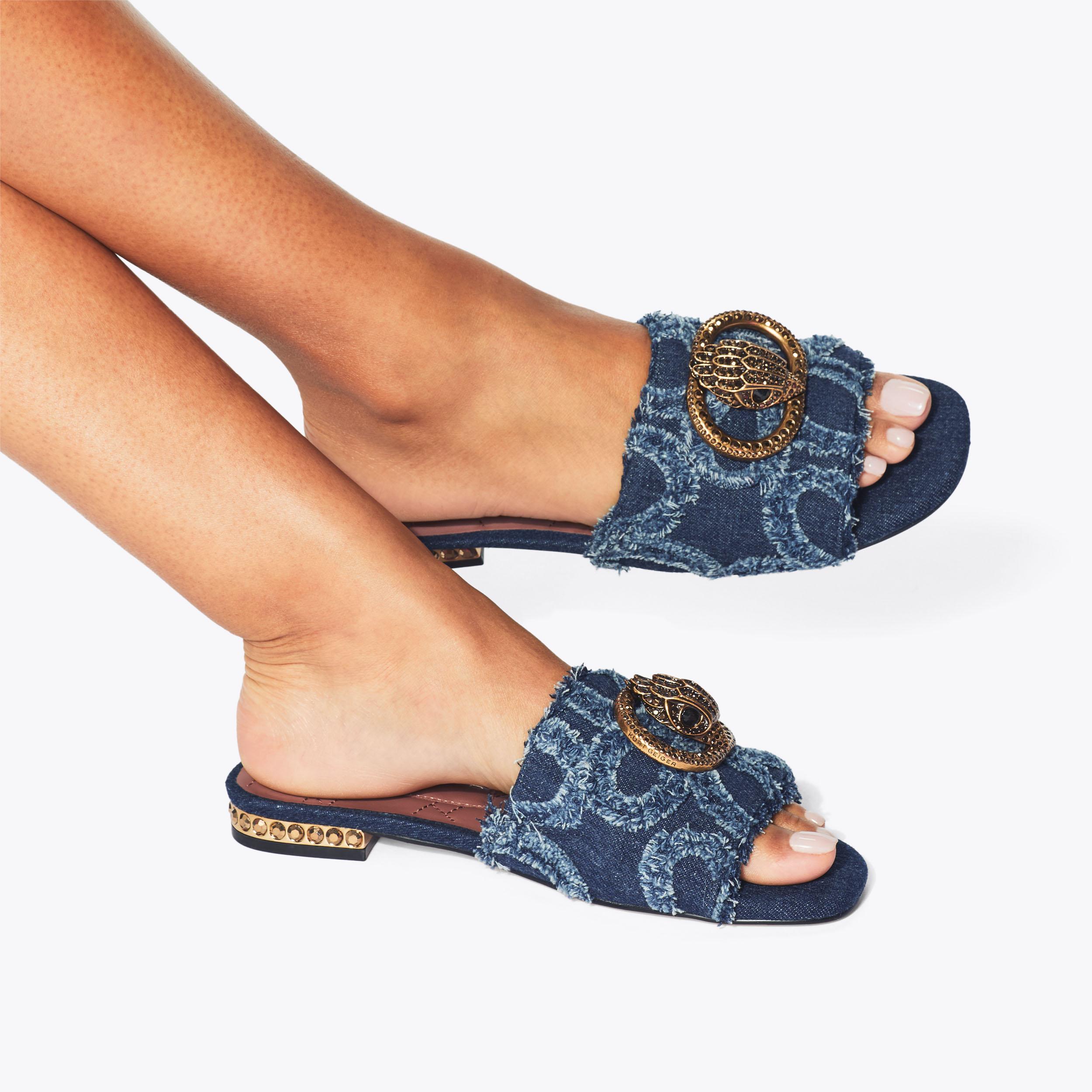 CHELSEA FLAT SANDAL Denim Slip On Sandal by Kurt Geiger London