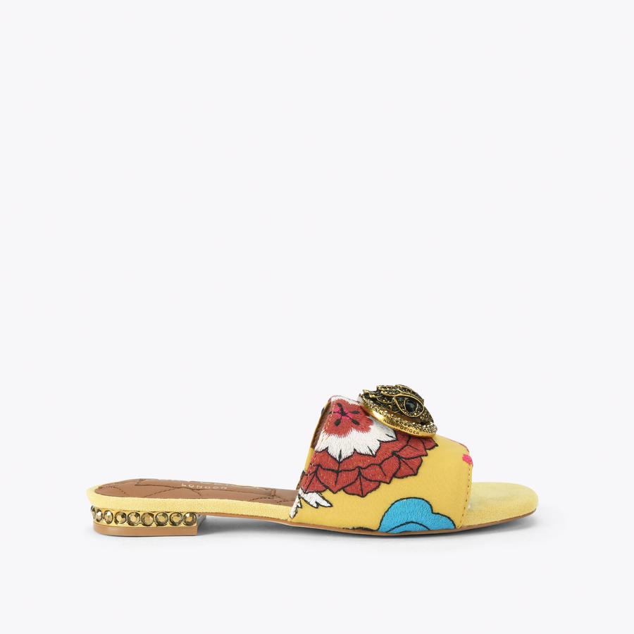 CHELSEA FLAT SANDAL Yellow Floral Slip On Sandal by Kurt Geiger London