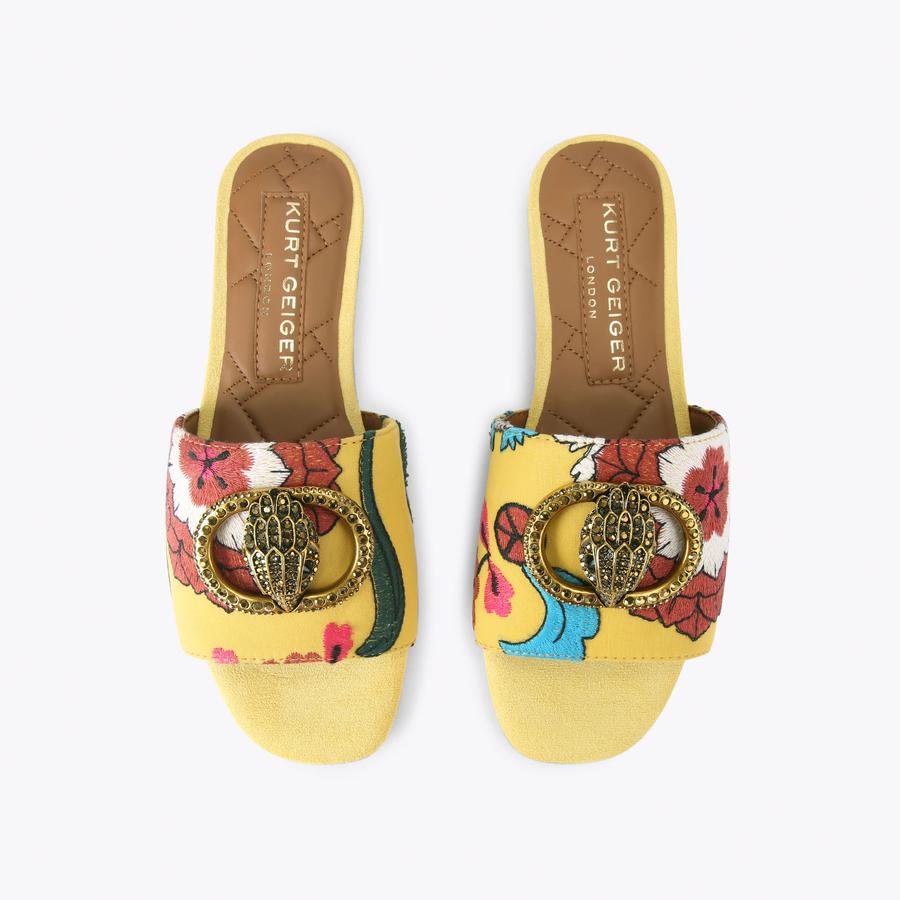 CHELSEA FLAT SANDAL Yellow Floral Slip On Sandal by Kurt Geiger London