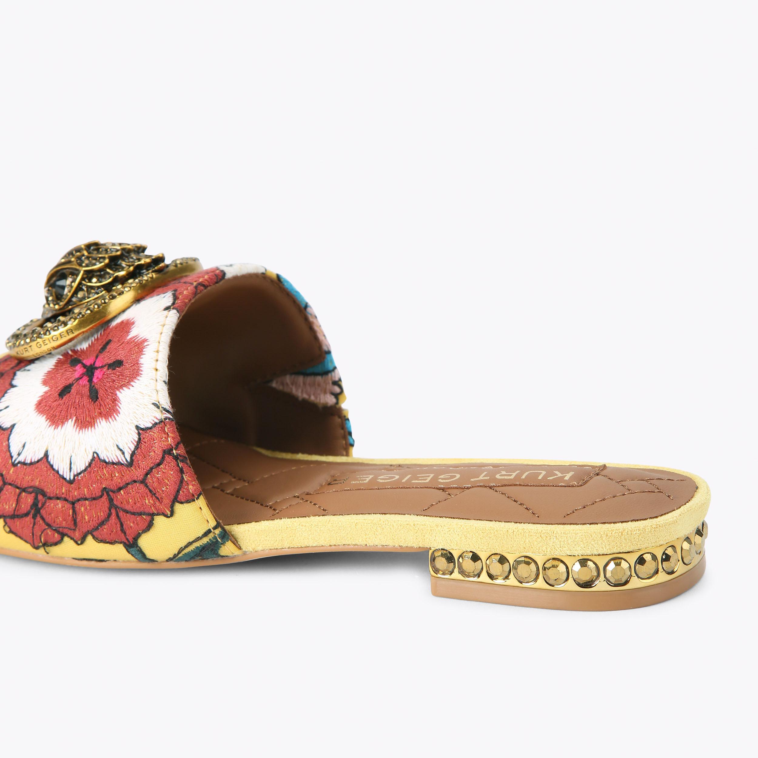 CHELSEA FLAT SANDAL Yellow Floral Slip On Sandal by Kurt Geiger London