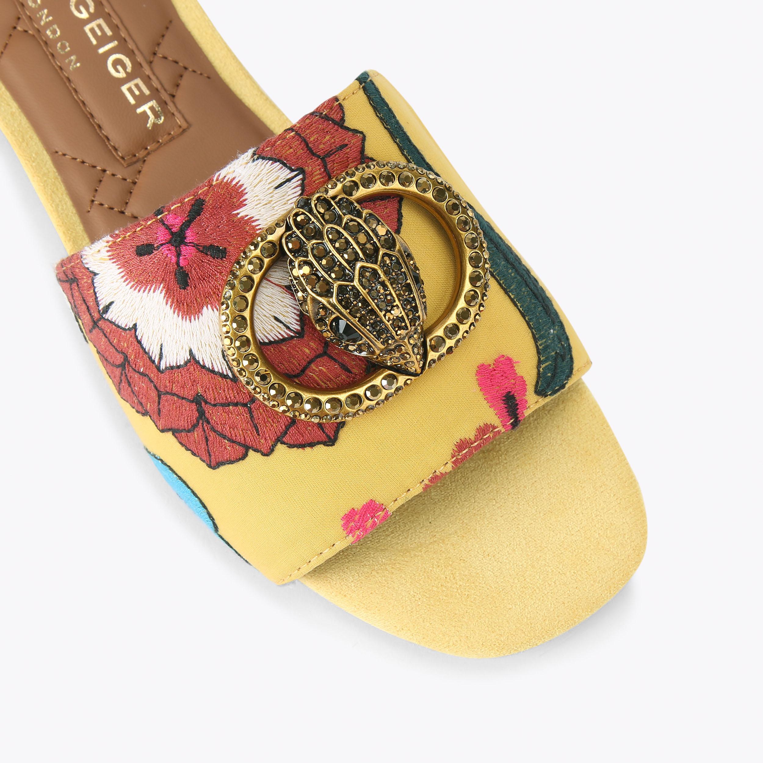 CHELSEA FLAT SANDAL Yellow Floral Slip On Sandal by Kurt Geiger London