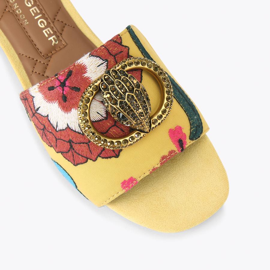 CHELSEA FLAT SANDAL Yellow Floral Slip On Sandal by Kurt Geiger London