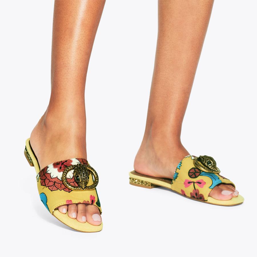 CHELSEA FLAT SANDAL Yellow Floral Slip On Sandal by Kurt Geiger London