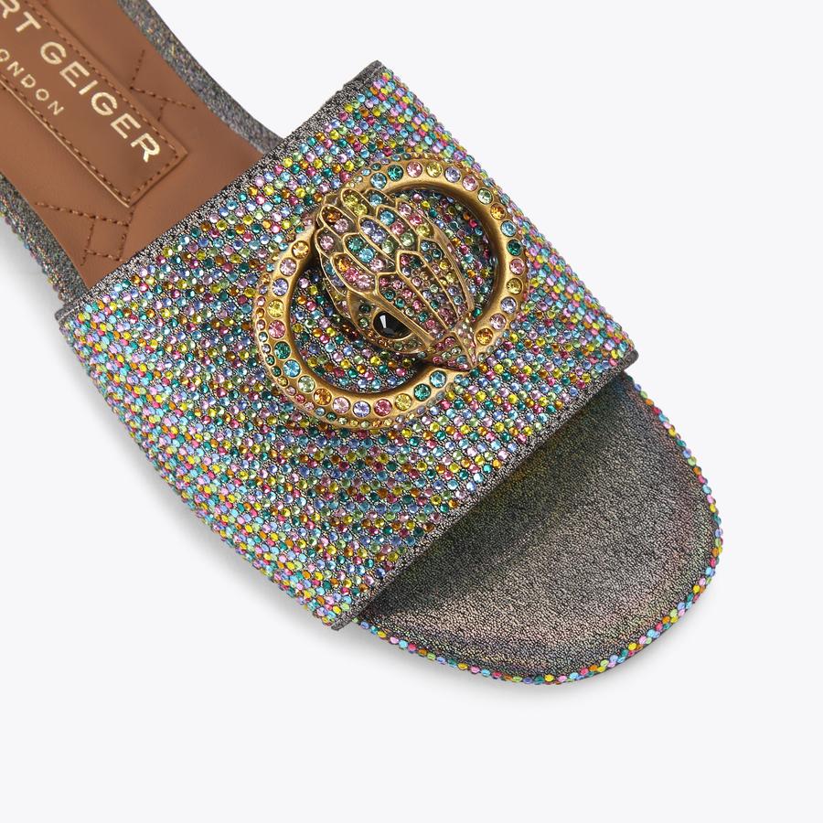 CHELSEA FLAT SANDAL Rainbow Crystal Slip On Sandał by KURT