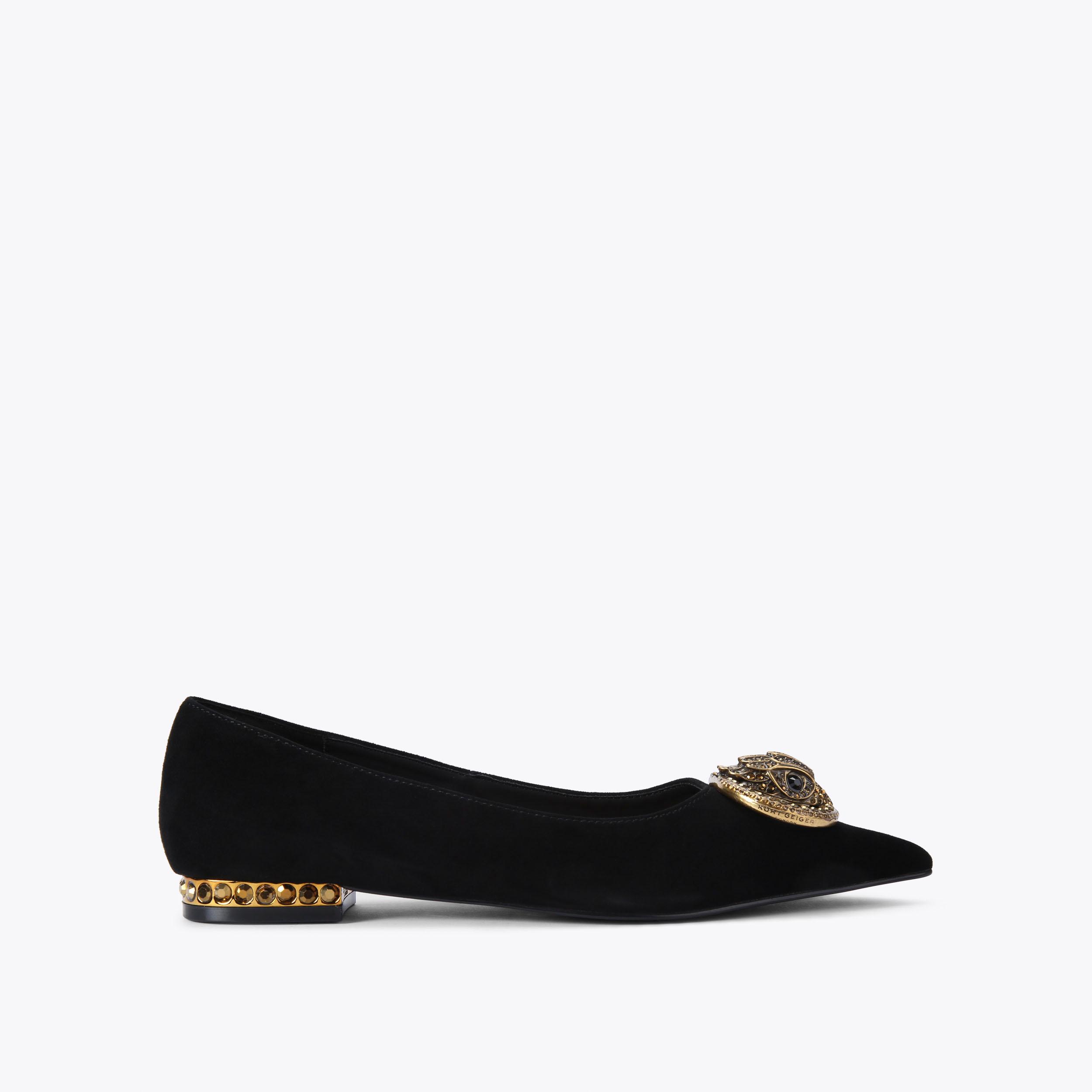 CHELSEA POINT FLAT Black Suede Ballet Flats by KURT GEIGER LONDON