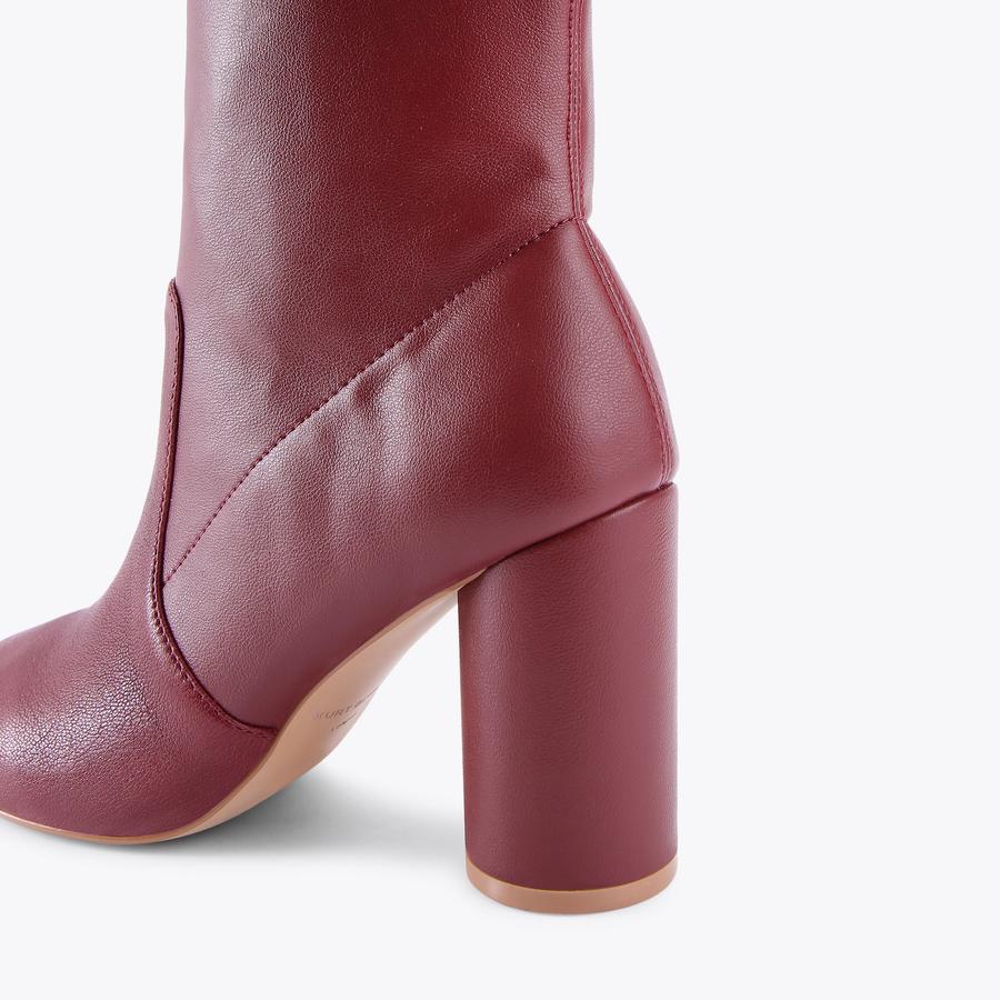 LANGLEY ROUND ANKLE BOOT Wine Leather Block Heel Boots by