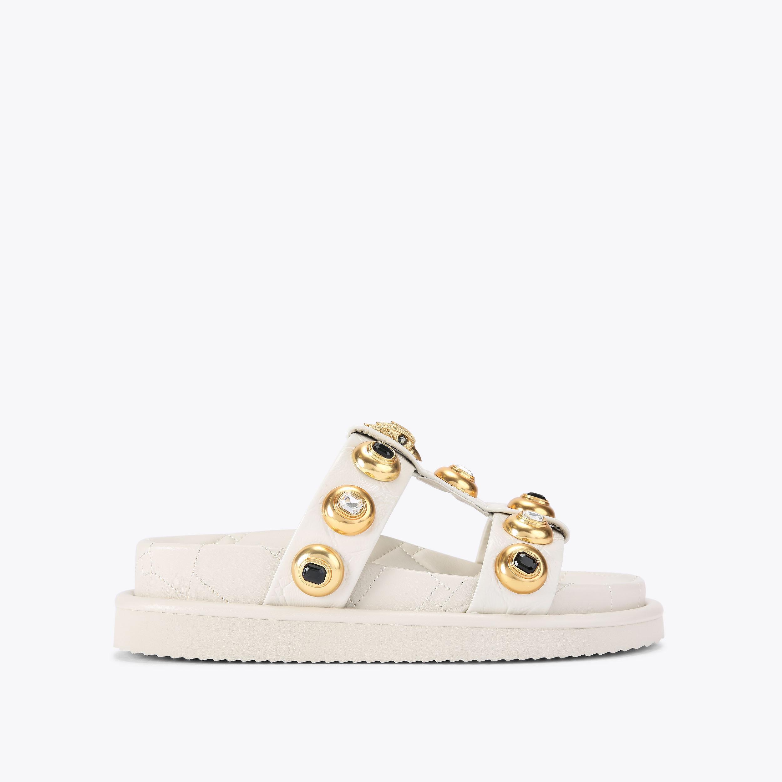 ORSON MULTI STUD Bone Crinkled Leather Strap Sandal by KURT