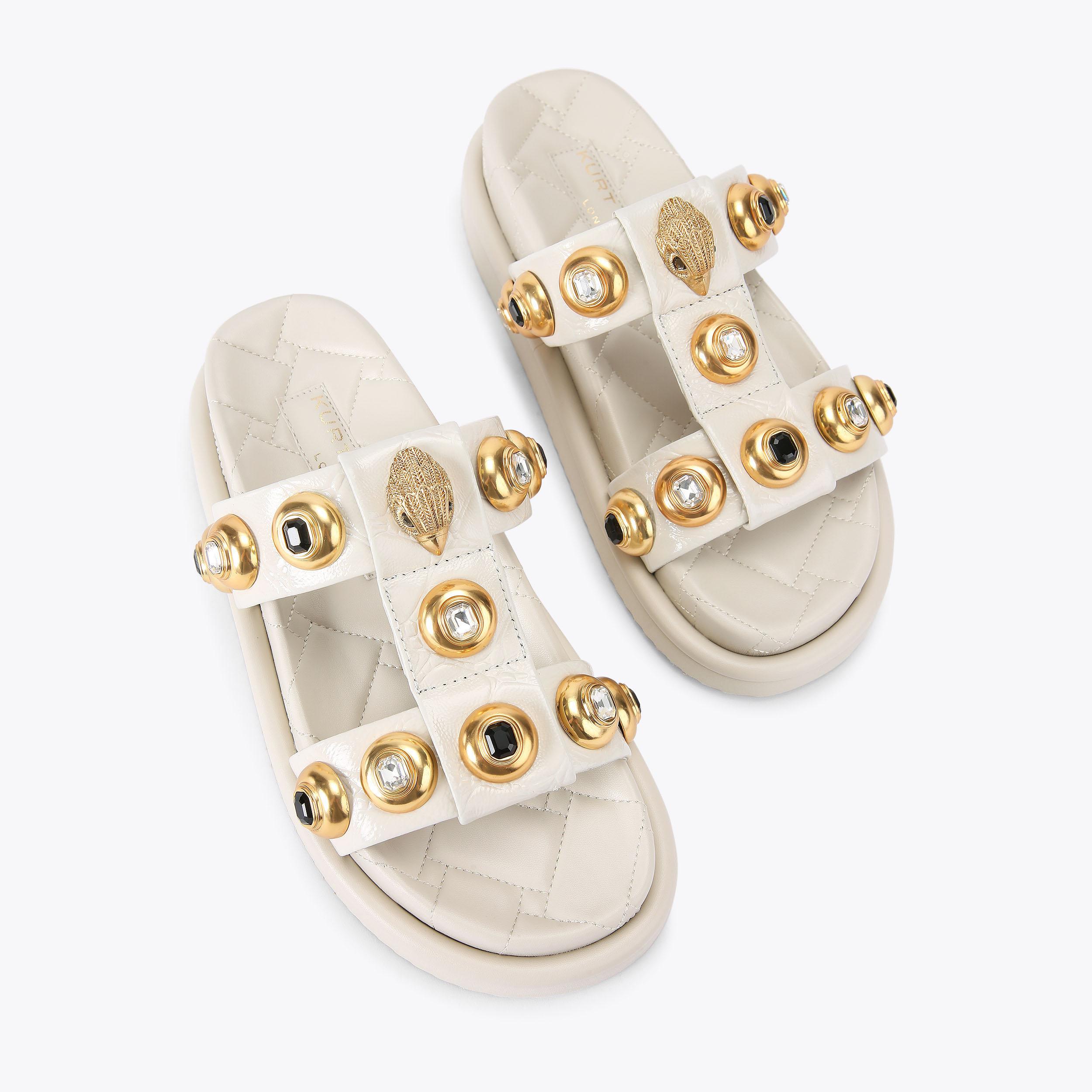 ORSON MULTI STUD Bone Crinkled Leather Strap Sandal by KURT