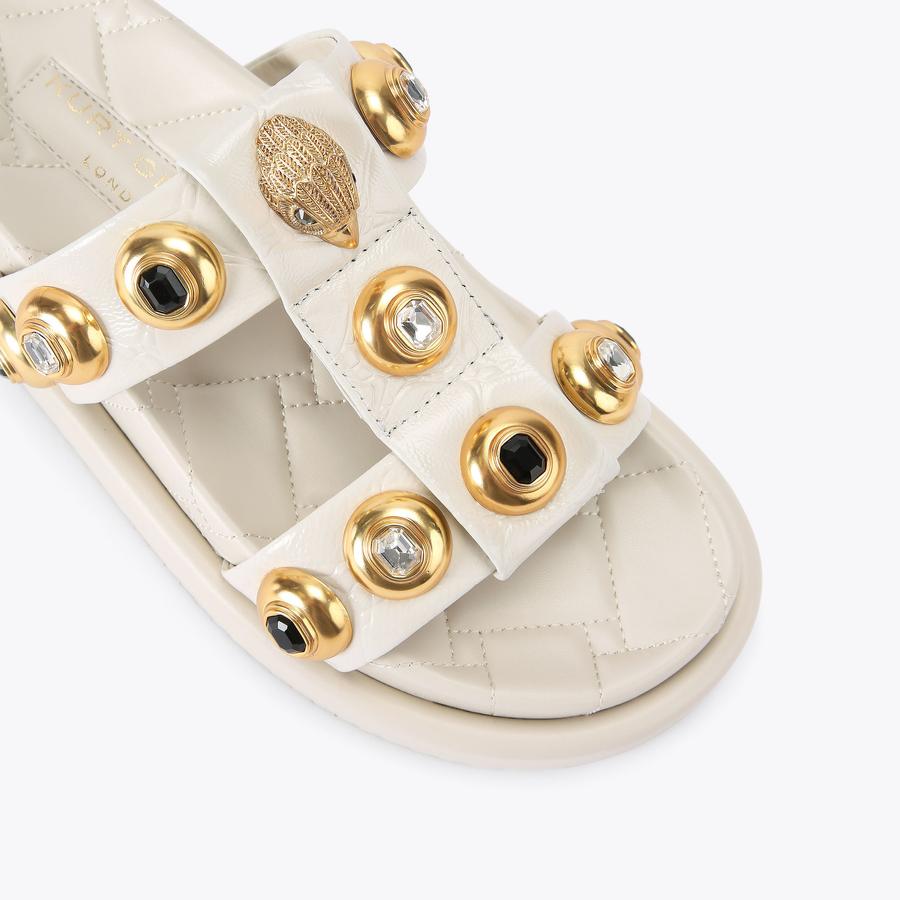 ORSON MULTI STUD Bone Crinkled Leather Strap Sandal by KURT