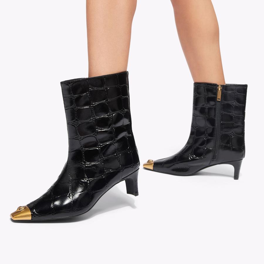 Black chunky croc embossed ankle boots sales