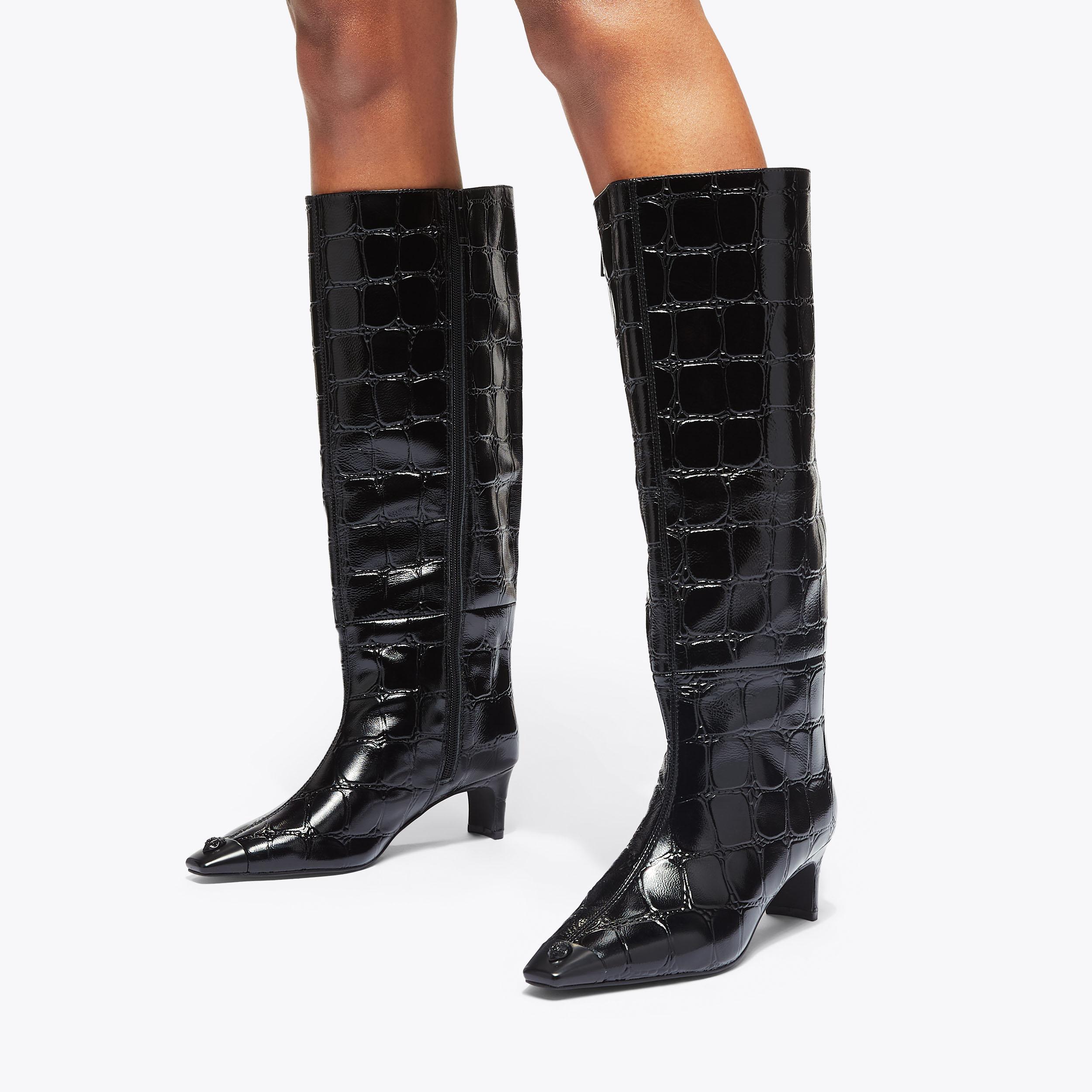 REGENT KNEE BOOT Black Croc Knee High Boot by KURT GEIGER LONDON