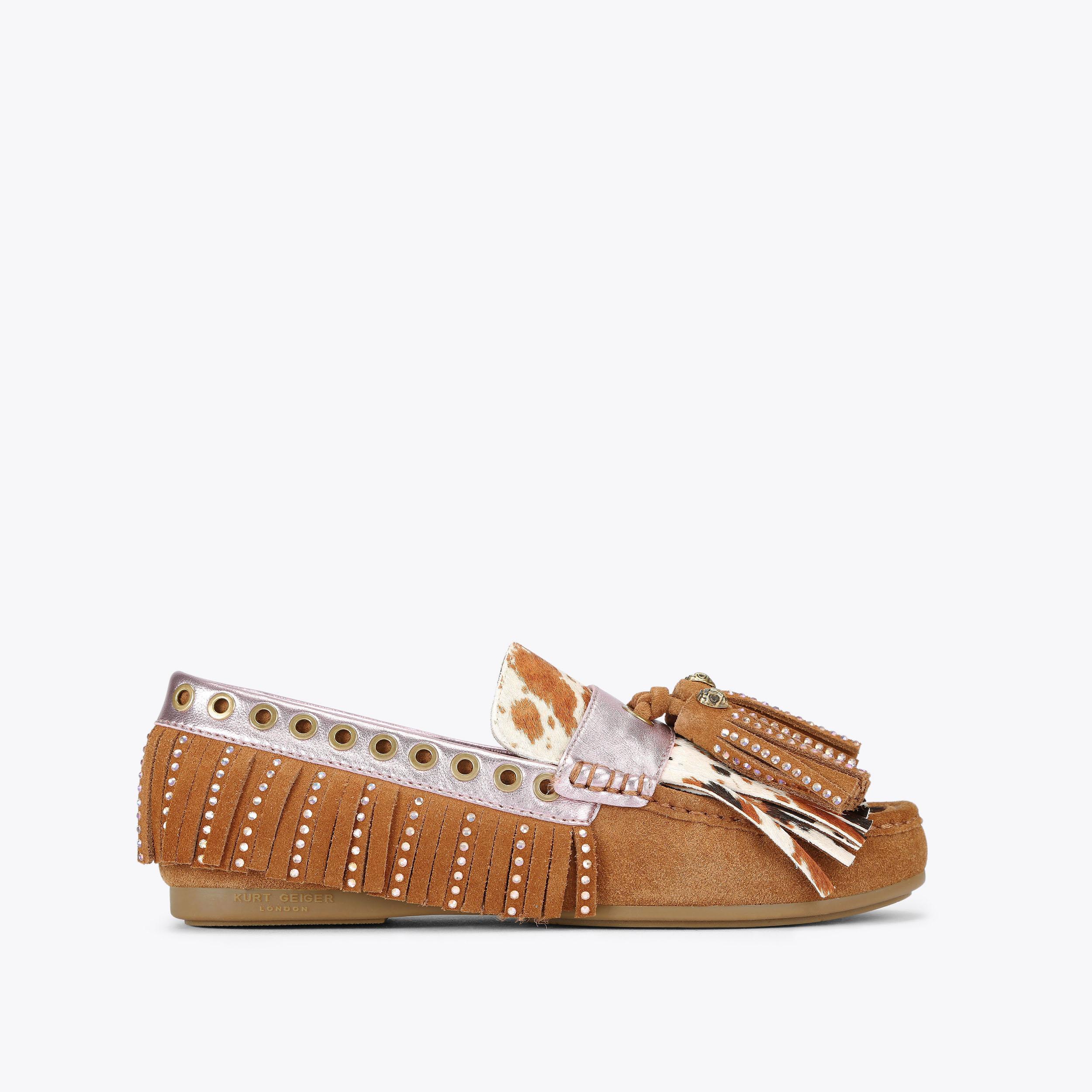 Kurt Geiger Suede Loafers with Fringe Mens TASSEL FRINGE MOCCASIN Cowprint Fringe Tassel Loafer by KURT  main image 4