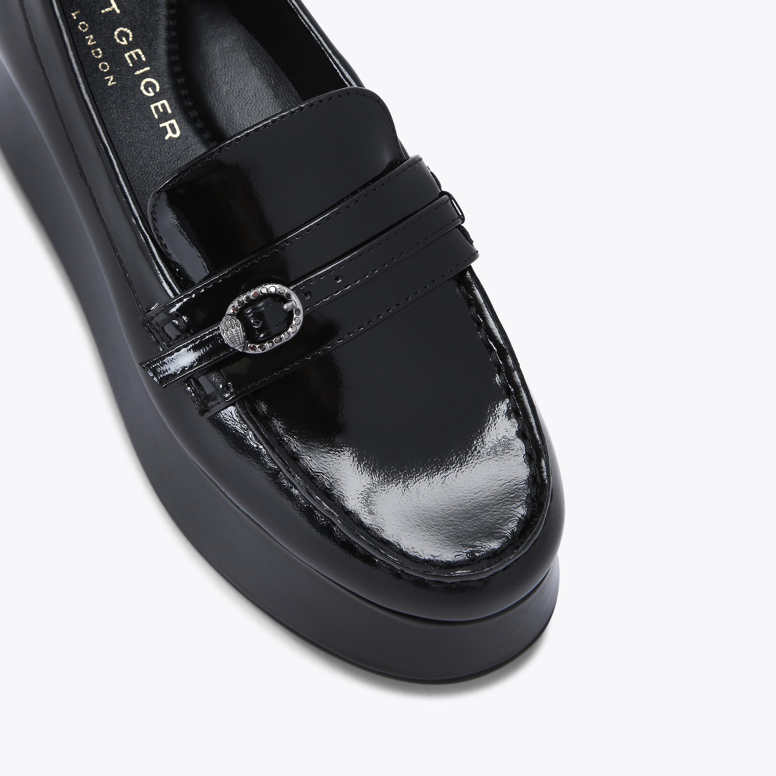 Wide fit black fashion patent loafers