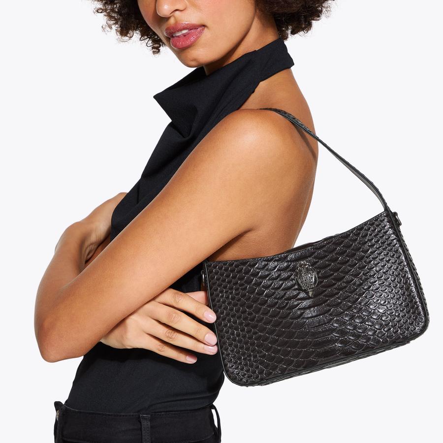 BOND SHOULDER BAG Brown Snake Embossed Leather by KURT GEIGER LONDON