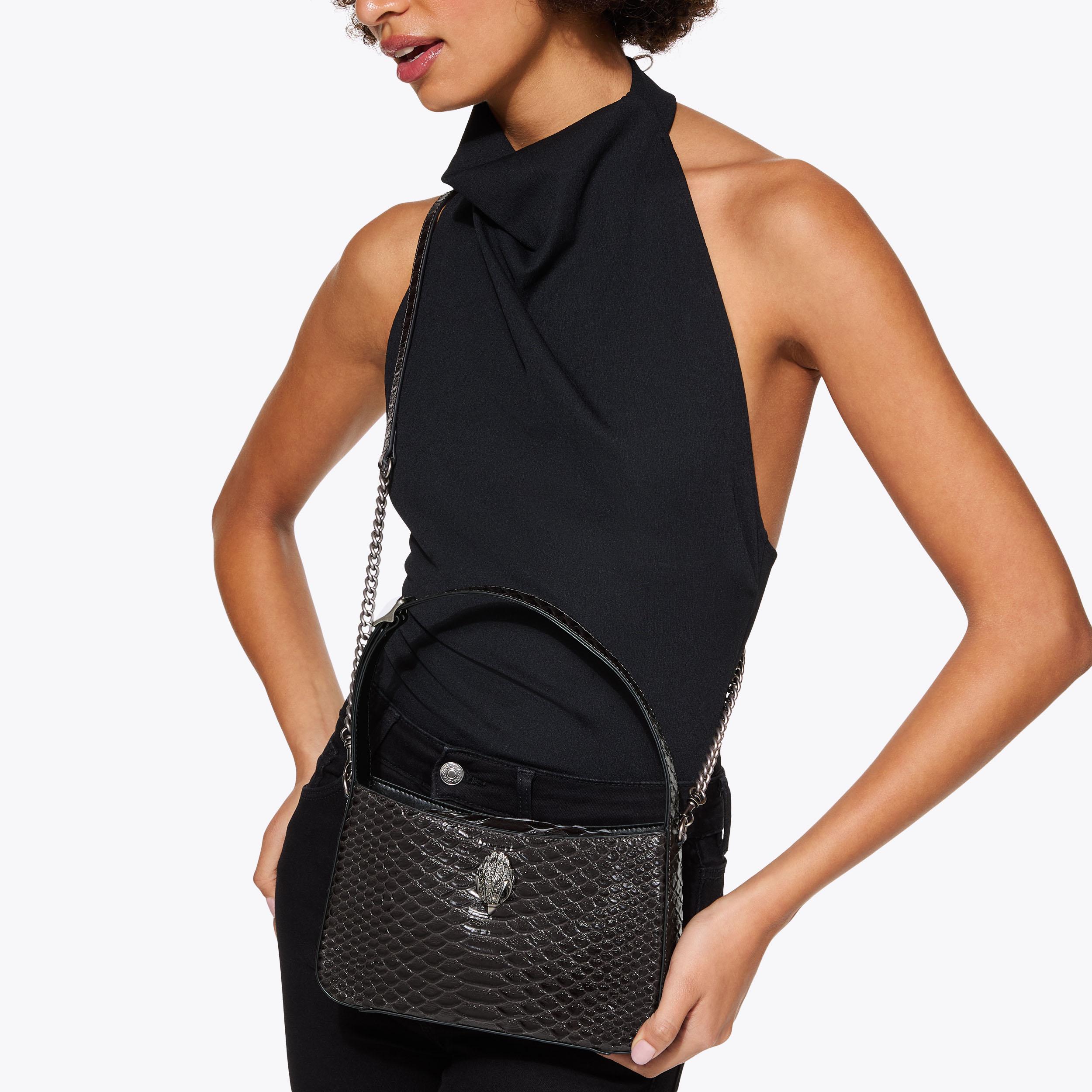 BOND SHOULDER BAG Brown Snake Embossed Leather by KURT GEIGER LONDON
