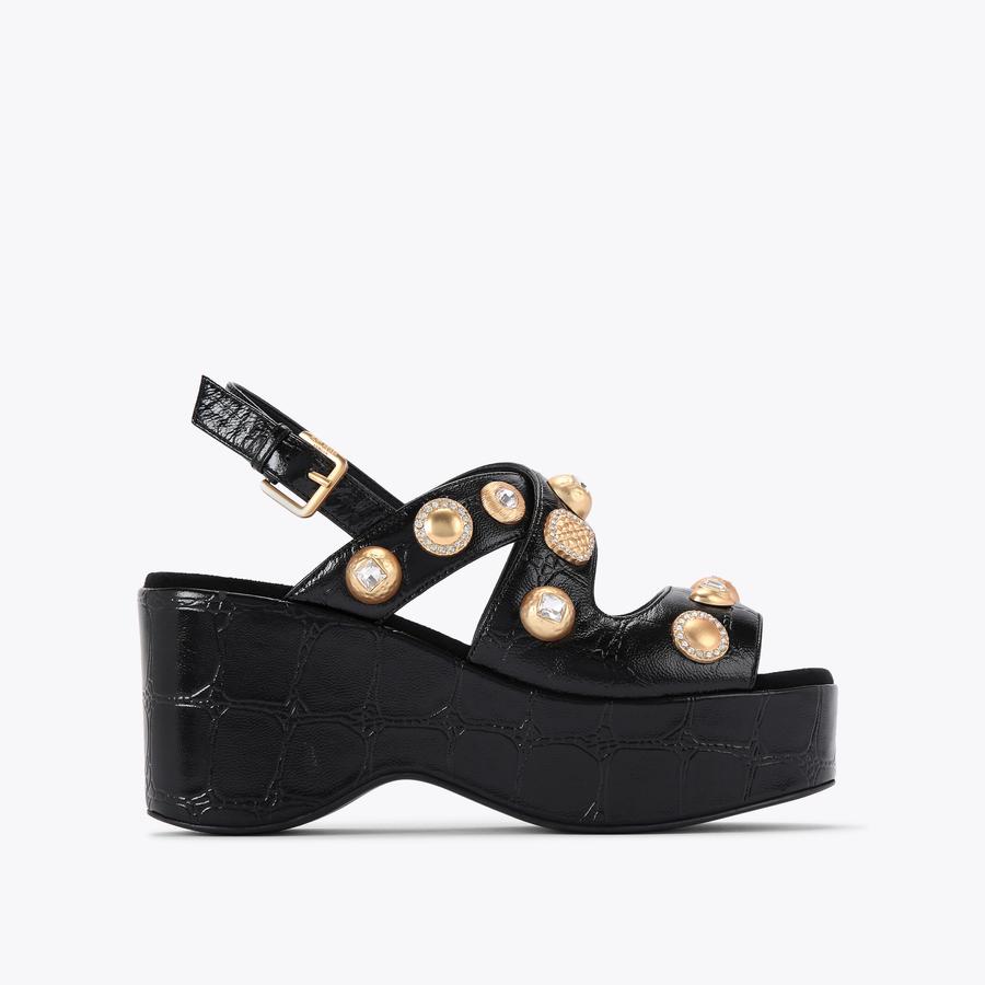 KENSINGTON WEDGE SANDAL Black Patent Wedge Heels by KURT GEIGER LONDON