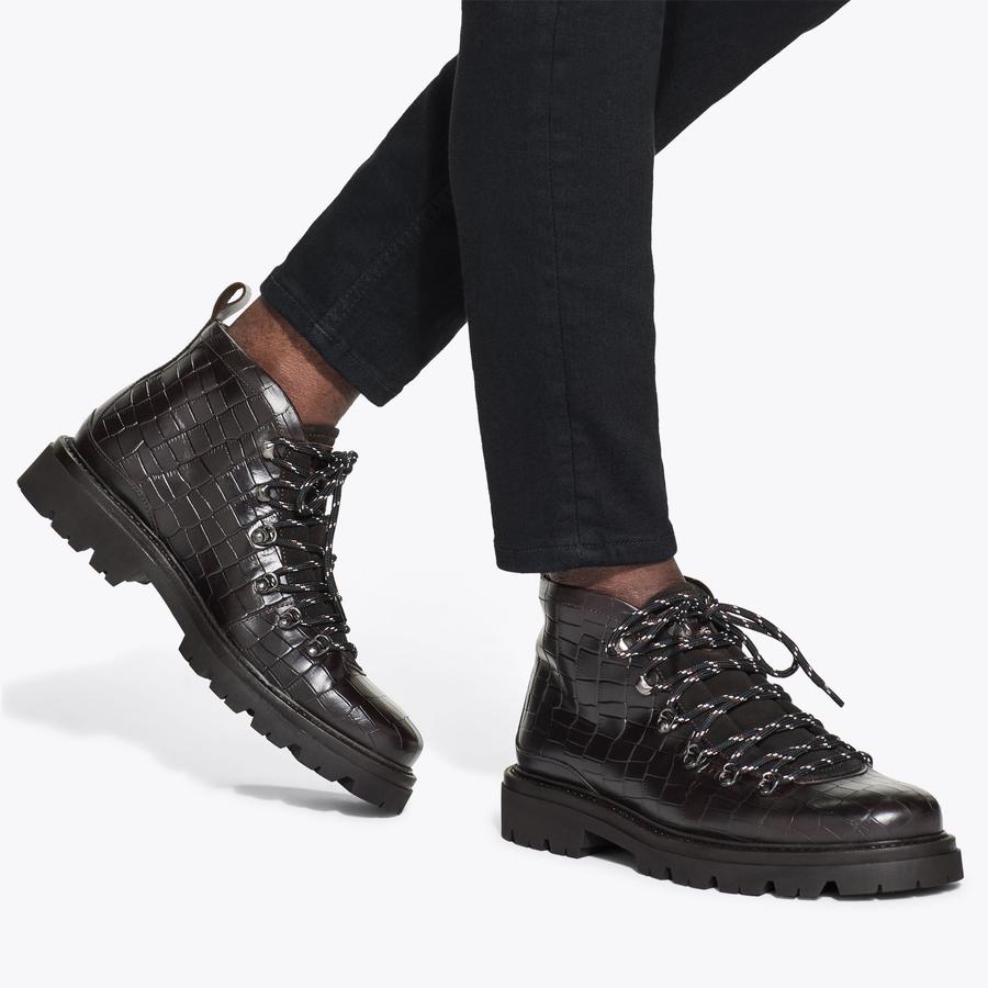 ゴット CONISTON BOOT Brown Leather Croc Embossed Ankle Boot by KURT