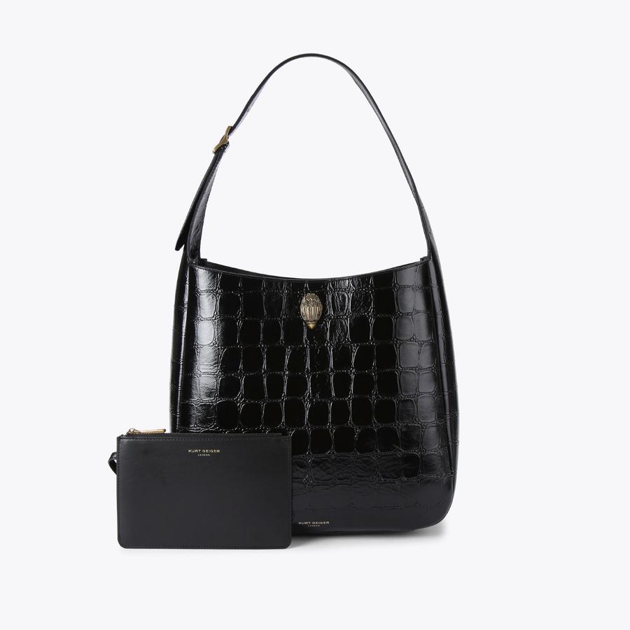 Shops Black Patent Croc Embossed Hobo Bag