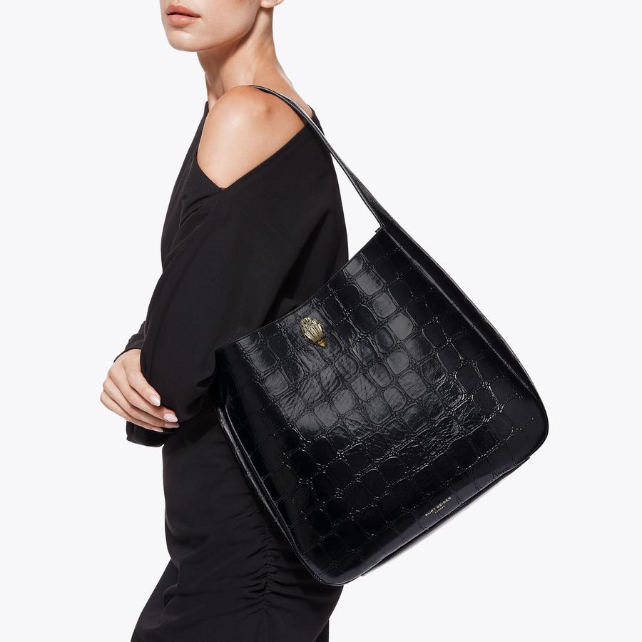 Black Croc Shoulder Bag | Lg Bond Hobo | Kurt Geiger