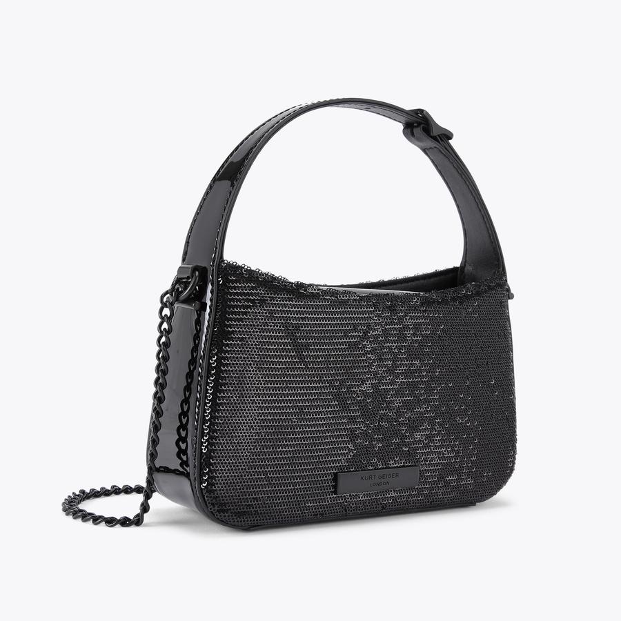 MINI BOND SHOULDER BAG DR Black Sequin Shoulder Purse by KURT GEIGER LONDON