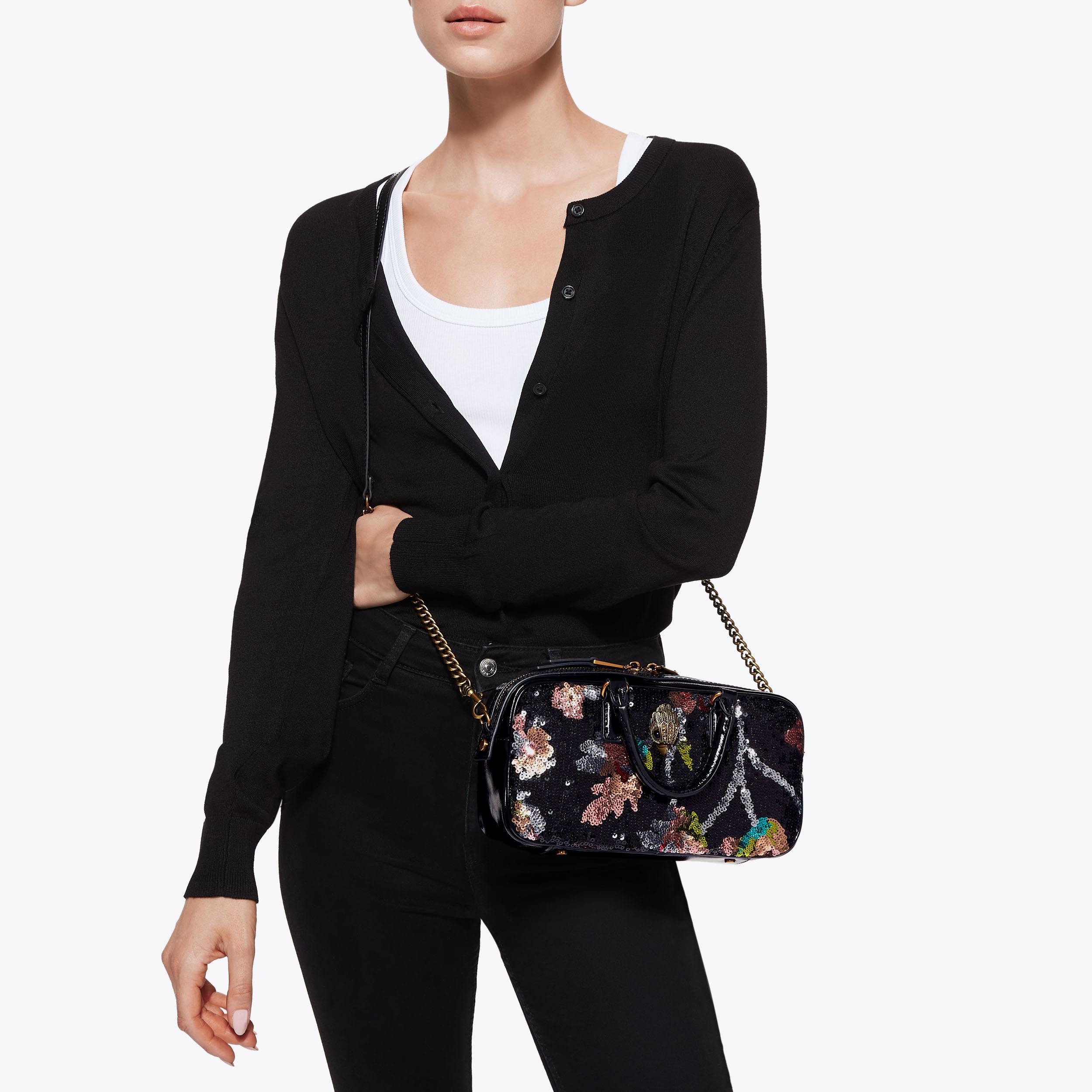 SM KENSINGTON DUFFLE BAG Black Sequin Cross Body Purse by KURT