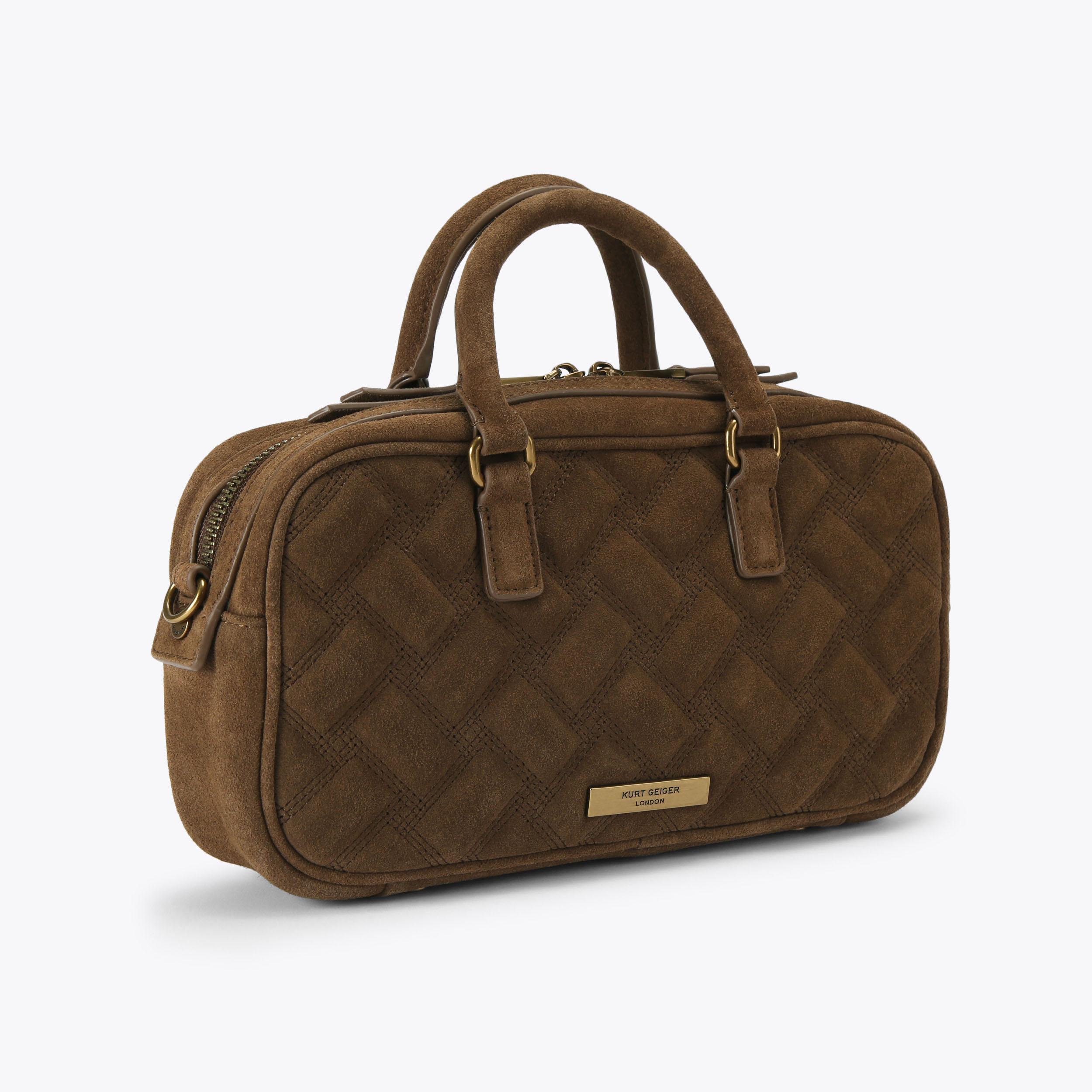 SM KENSINGTON DUFFLE BAG Brown Suede Duffle Bag by Kurt Geiger London