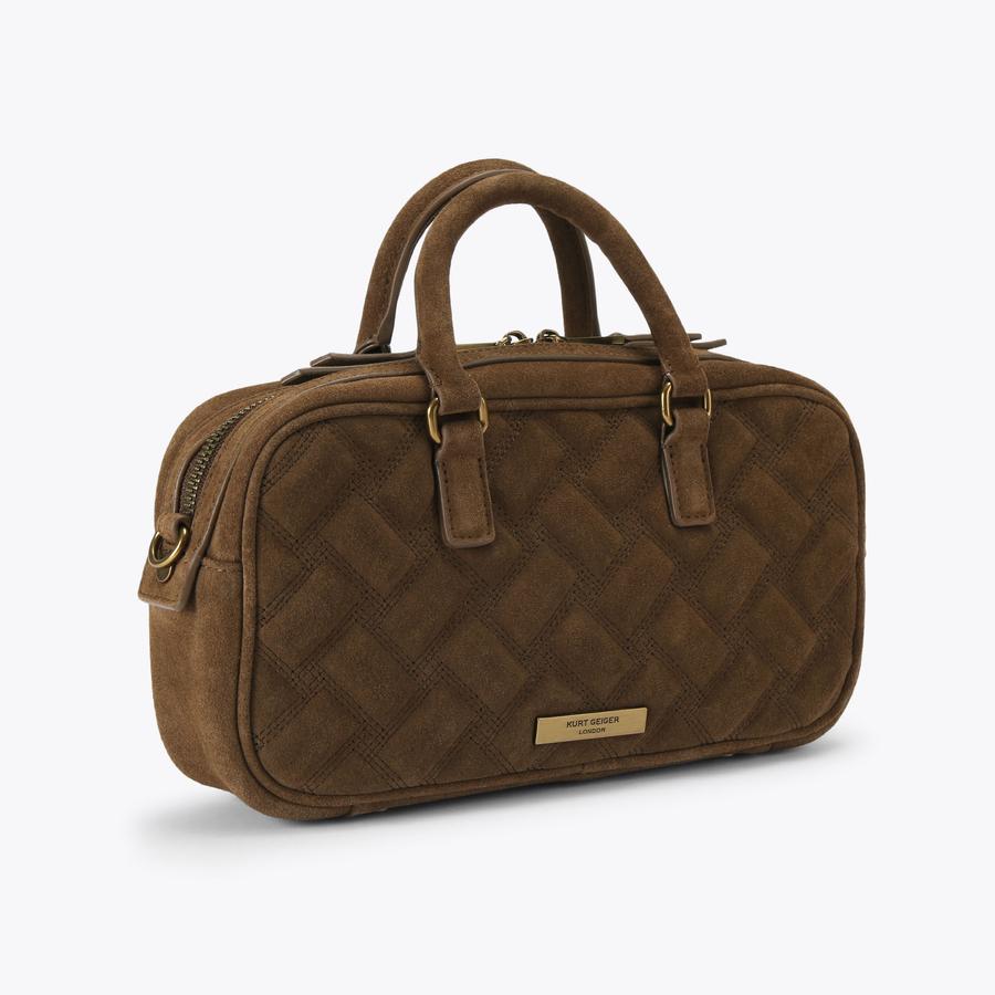 SM KENSINGTON DUFFLE BAG Brown Suede Duffle Bag by Kurt Geiger London