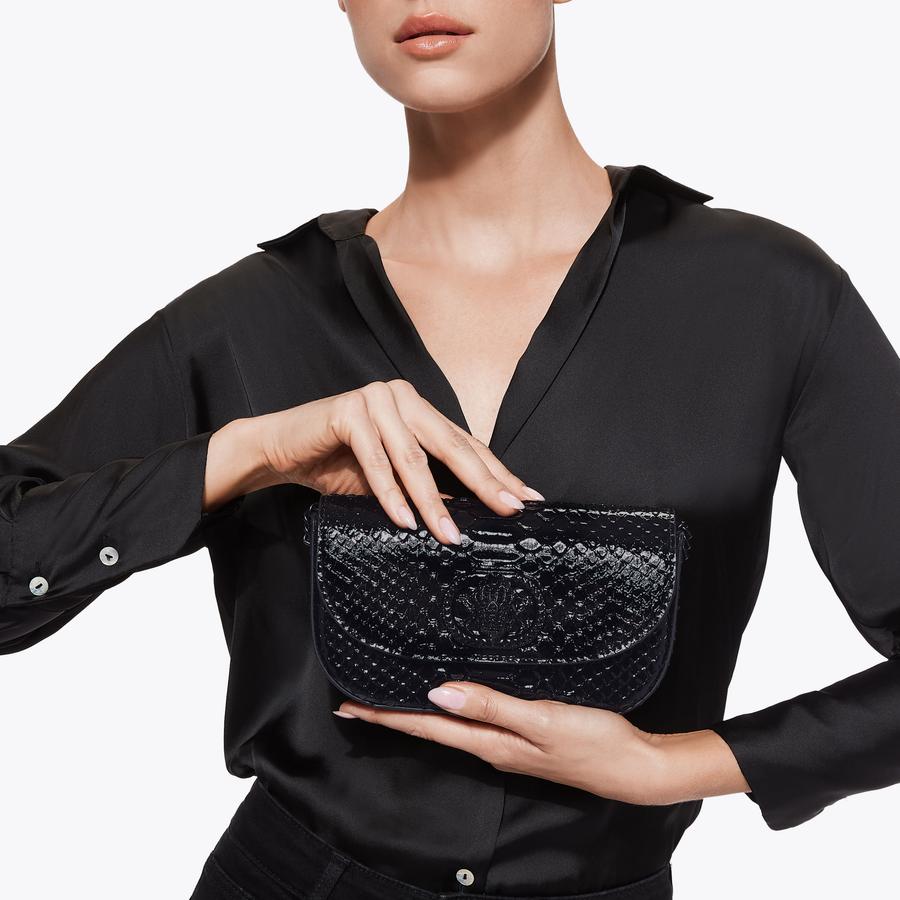 ●BLACK MENAGERIE Chelsea Black Snake Embossed Crossbody Bag | Kurt Geiger
