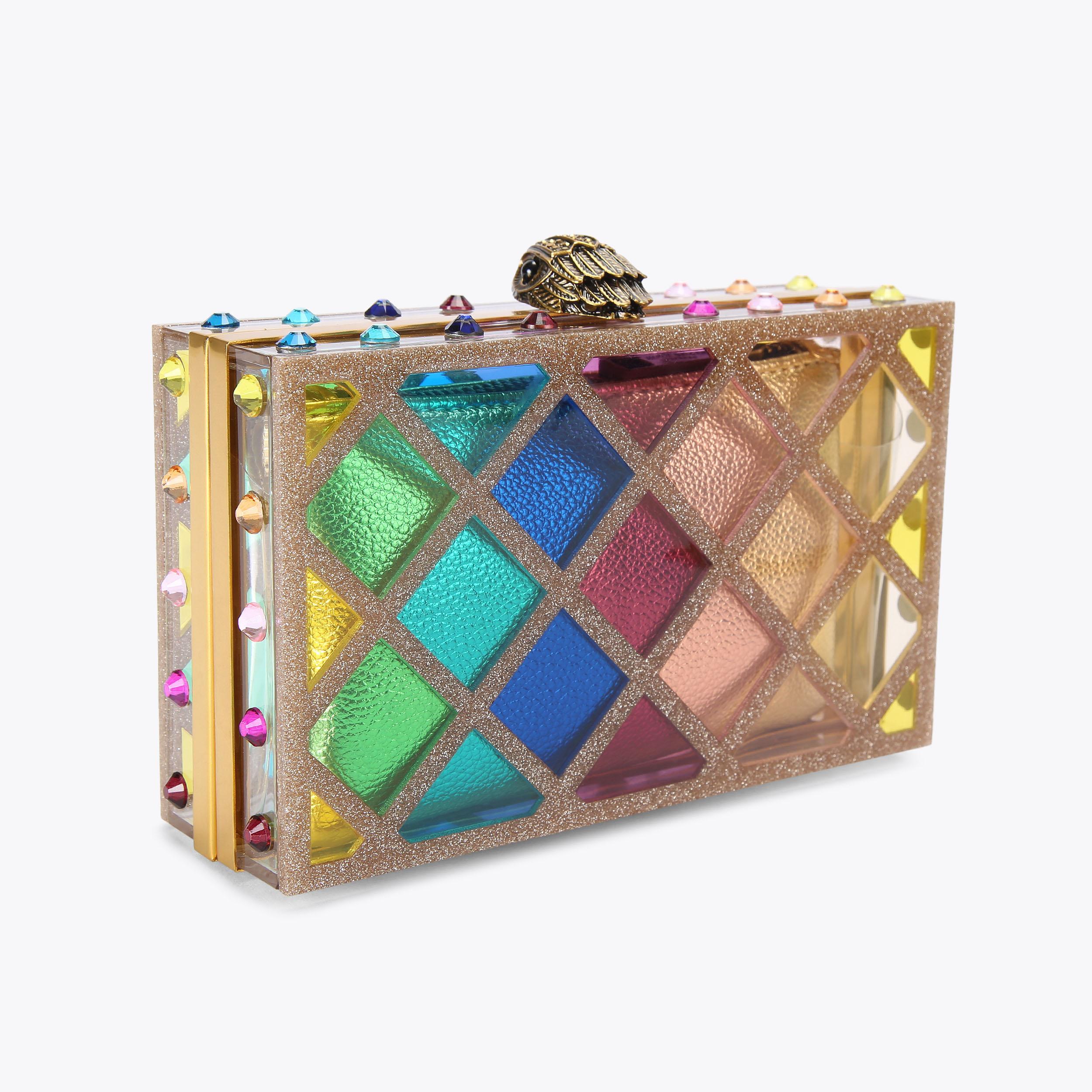 Chunky square cut crystal cubic clutch, Chunky crystal clutch, Blue, green and white 2024 crystal cubic clutch, Minimal crystal square clutch