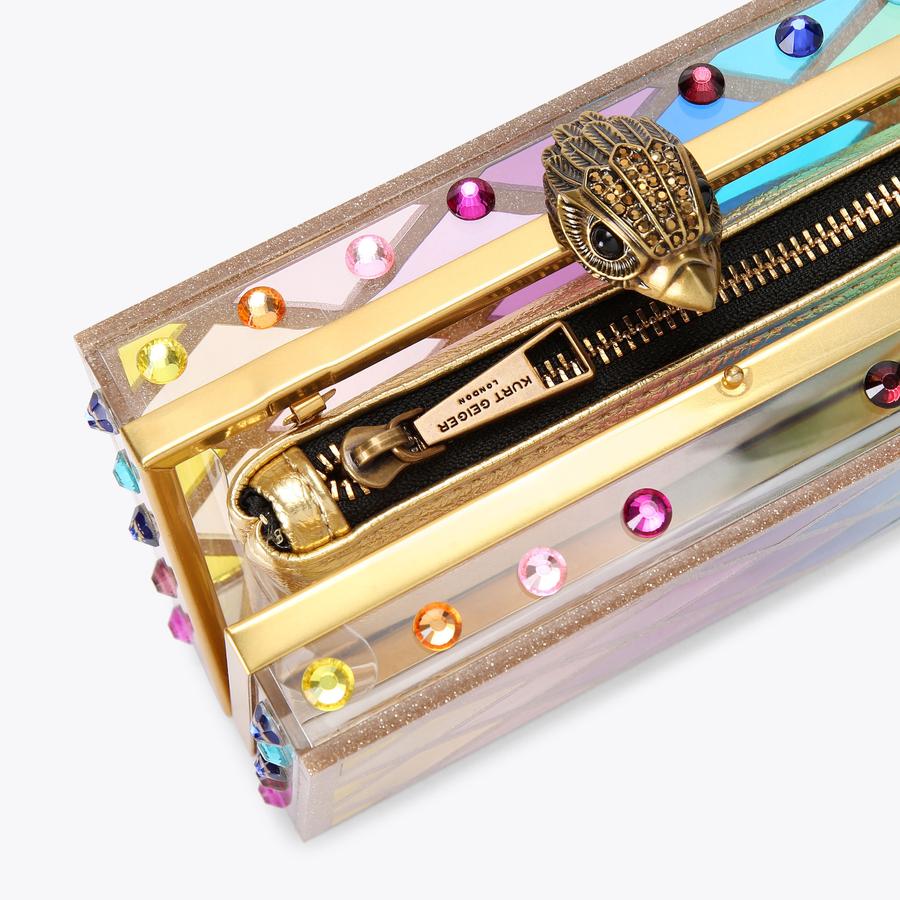 CRYSTAL QUILT BOX CLUTCH Ombre Rainbow Clutch Bag by KURT