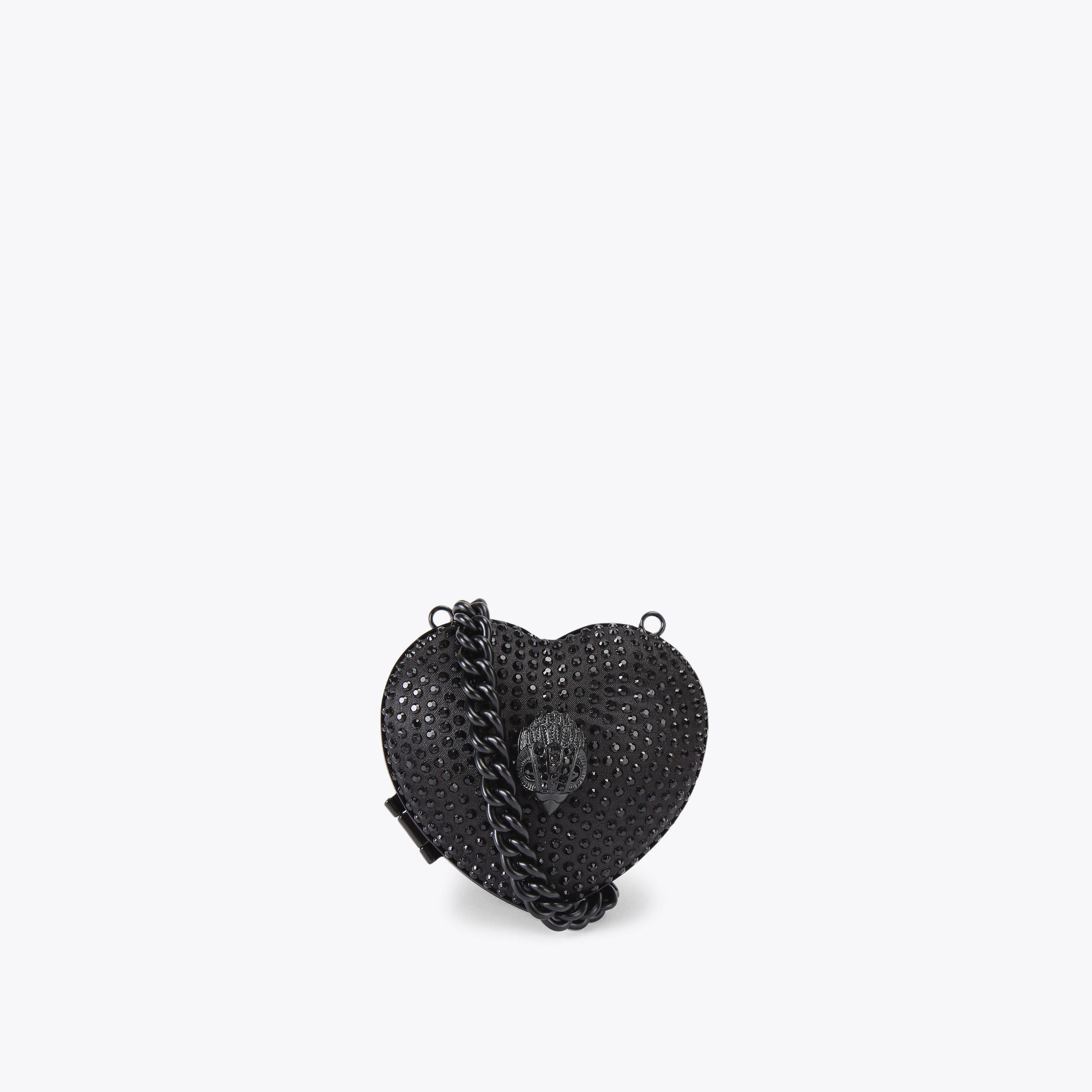 MICRO HEART CLUTCH Black Crystal Cross Body Bag by KURT GEIGER LONDON
