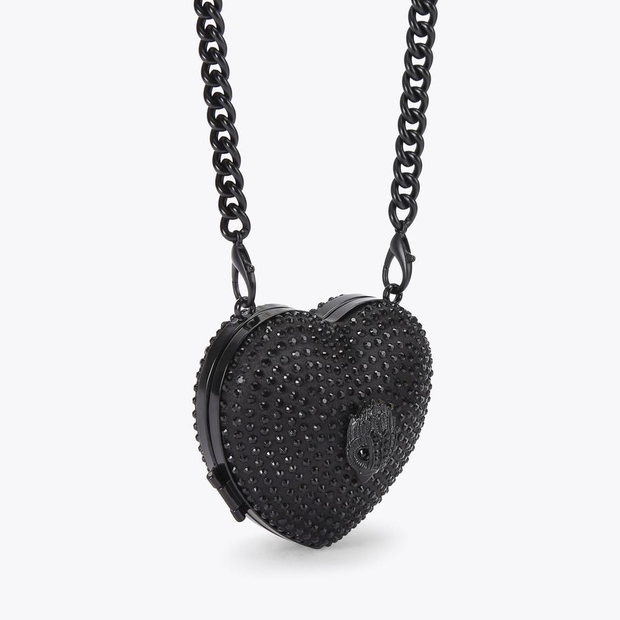 MICRO HEART CLUTCH Black Crystal Cross Body Bag by KURT GEIGER LONDON