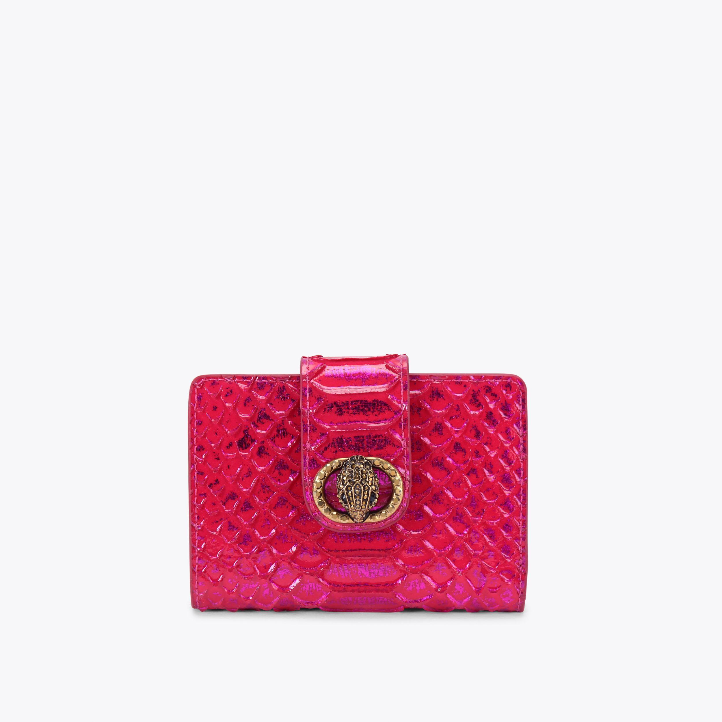 Kurt Geiger Fuchsia Snake-Embossed Wallet and Belt with Antique Gold Hardware chelsea-fold-wallet-fushia-  main image 4