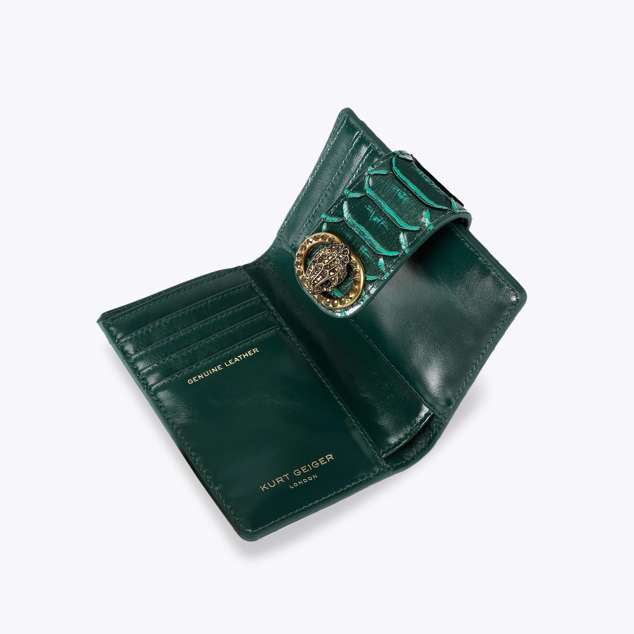 CHELSEA FOLD WALLET Green Leather Purse by KURT GEIGER LONDON