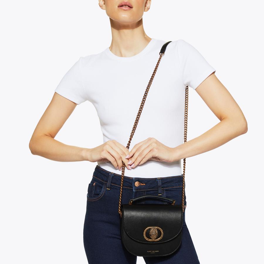 Chelsea Saddle Bag Black Leather Crossbody | Kurt Geiger