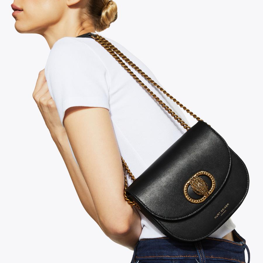 Chelsea Saddle Bag Black Leather Crossbody | Kurt Geiger