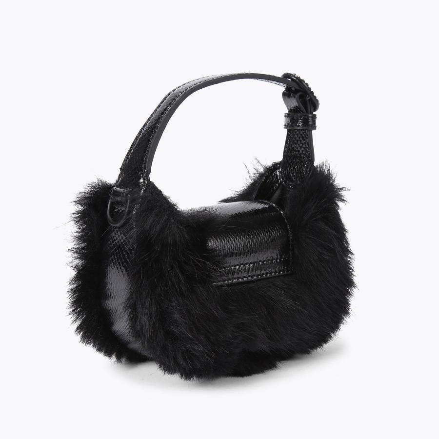 MICRO CHELSEA HOBO DR Black Faux Fur Cross Body Purse by KURT