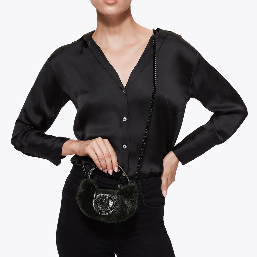 MICRO CHELSEA HOBO DR Black Faux Fur Cross Body Purse by KURT