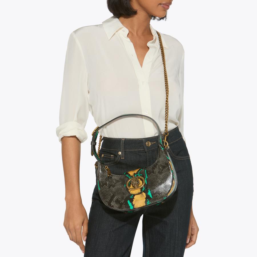 SM CHELSEA HOBO Black Snake Print Hobo Bag by KURT GEIGER LONDON