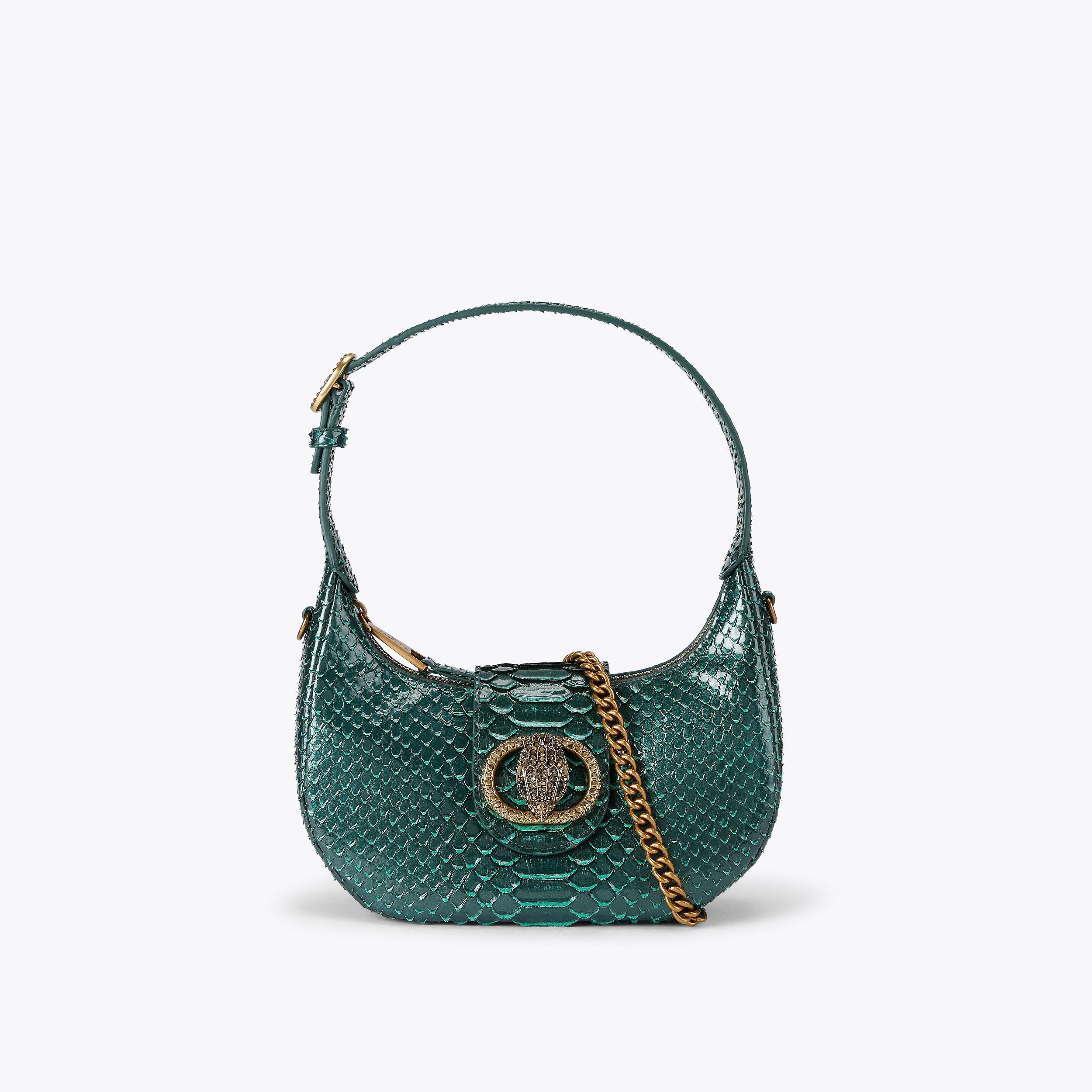 Chelsea Hobo Bag Green Snake Embossed | Kurt Geiger