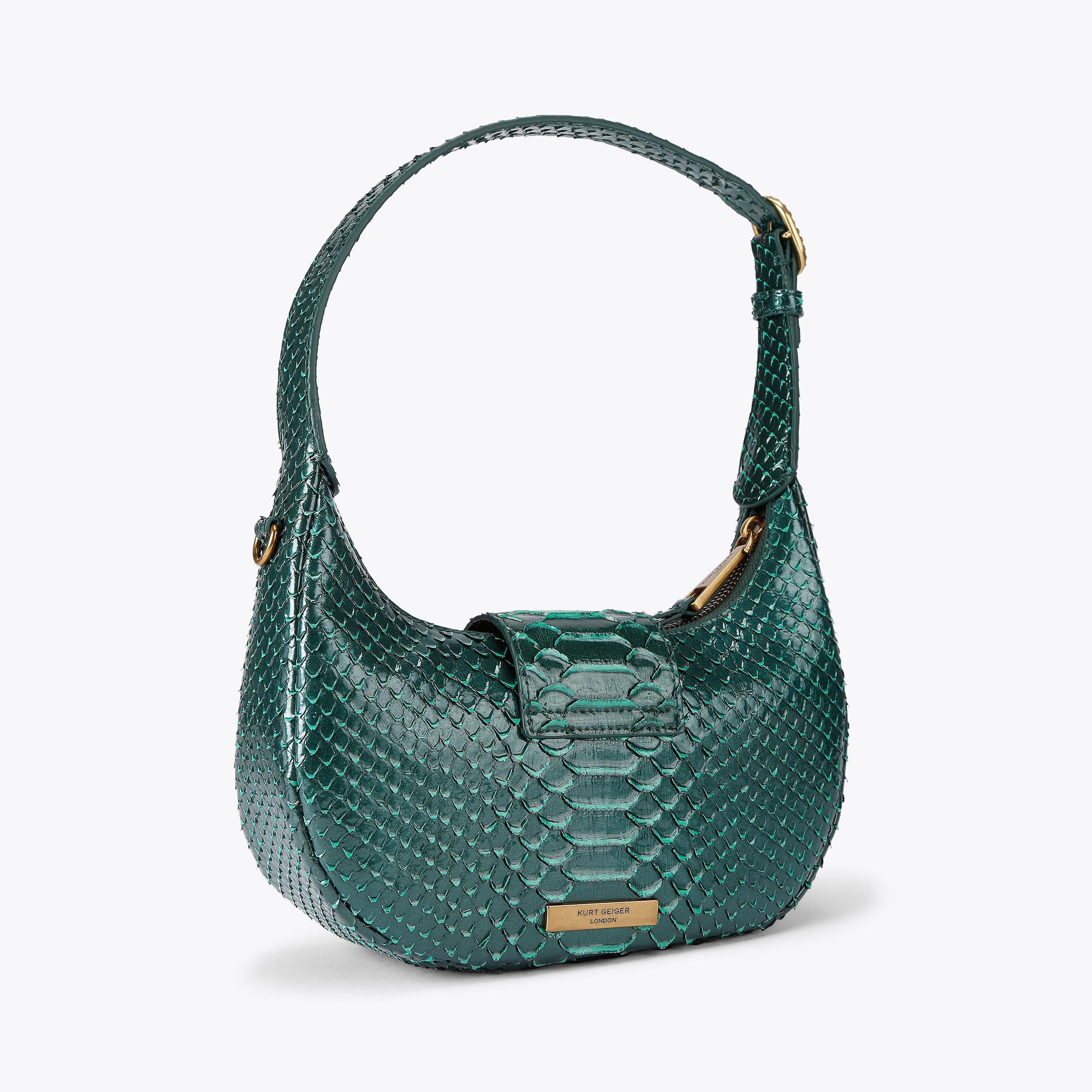 Chelsea Hobo Bag Green Snake Embossed | Kurt Geiger