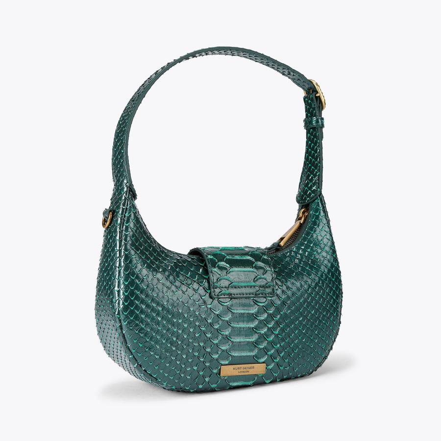 Chelsea Hobo Bag Green Snake Embossed | Kurt Geiger