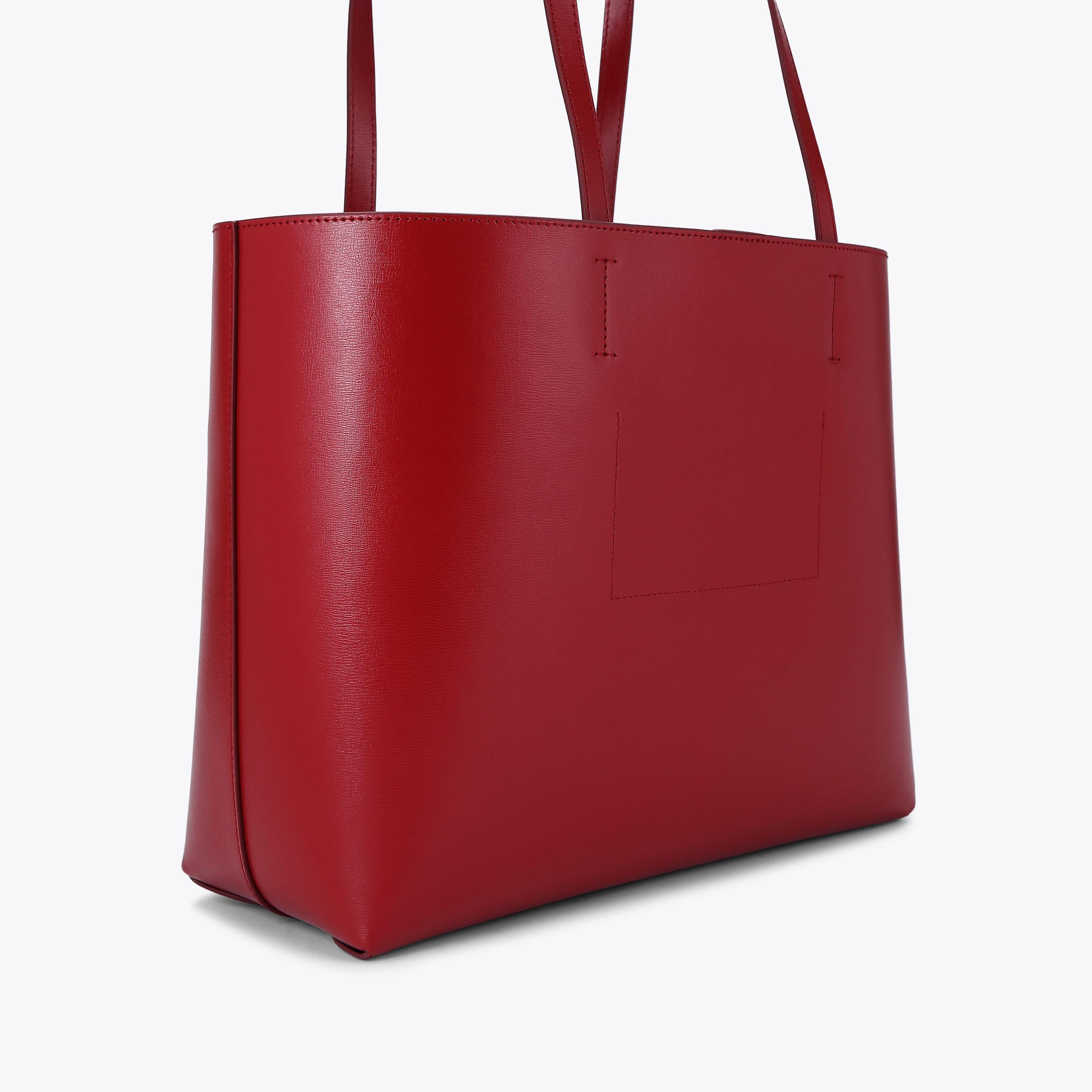 Red leather tote handbag clearance
