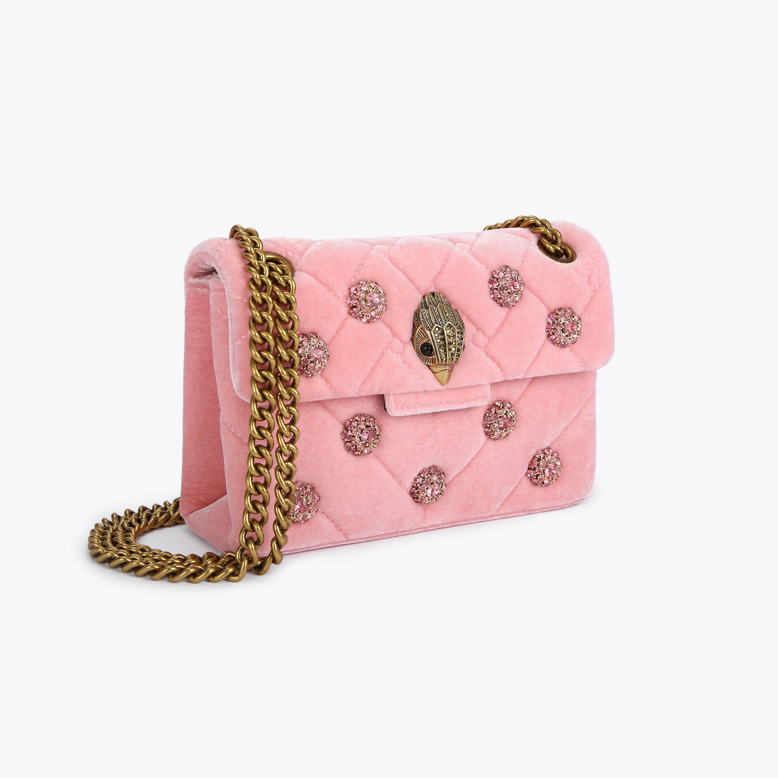 VELVET MINI KENSINGTON Pink Velvet Mini Cross Body Bag by KURT GEIGER LONDON