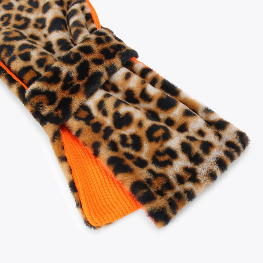 POPPY KNIT SCARF Leopard Faux Fur Scarf by KURT GEIGER LONDON