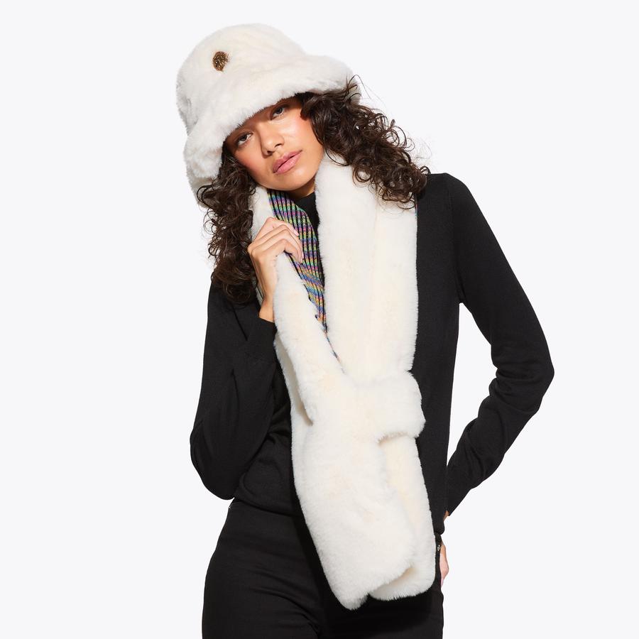 POPPY KNIT SCARF Bone Faux Fur Scarf by KURT GEIGER LONDON
