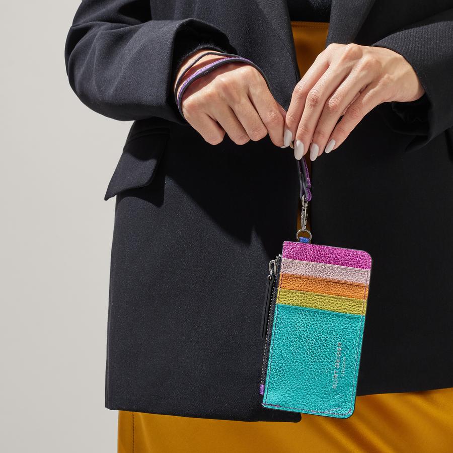 CARD HOLDER W STRAP Rainbow Leather Card Holder by KURT