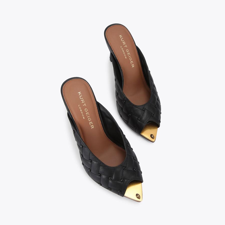 REGENT CRYSTAL POINT MULE Black Leather Mule Heel by KURT